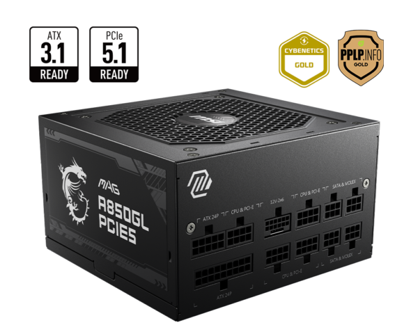 Fuente MSI MAG A850GL 850W 80 Plus Gold Full Modular PCIE 5.1 / ATX 3.1