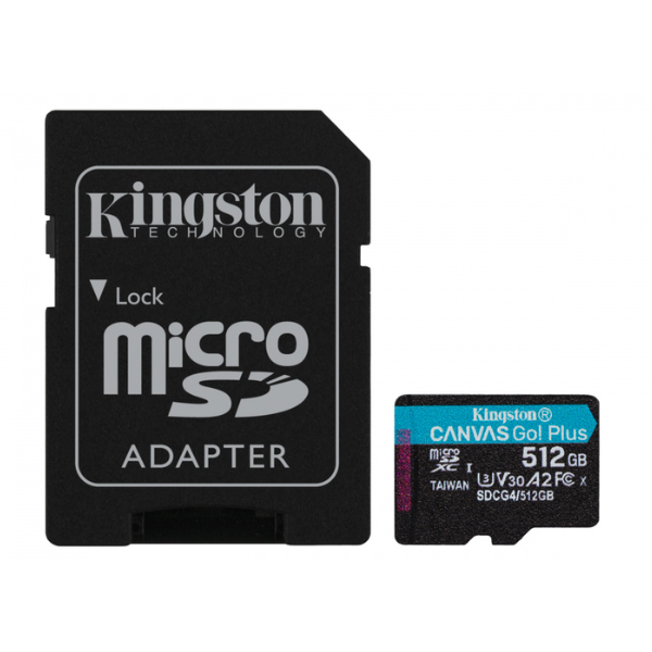 MicroSD KINGSTON 512GB c/Adap Canvas GO! Plus Gen4 (4K Camara-Drones)