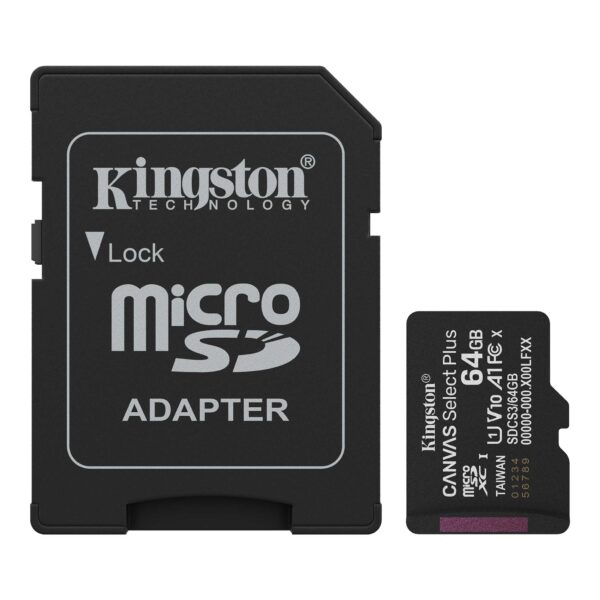 MicroSD KINGSTON 64GB c/Adap Gen3 100MB/s Canvas S Plus CL10