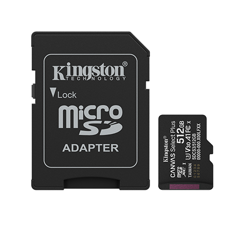 MicroSD KINGSTON 512GB c/Adap Gen3 150MB/s Canvas S Plus CL10