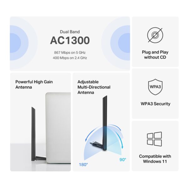 Adaptador USB Wireless Dual-Band Alta Ganancia MA30H Mercusys